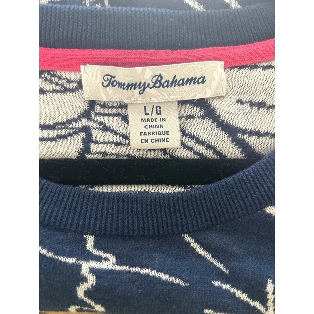 Tommy Bahama Cotton floral Print‎ Sweater Blue/white Size Large Coastal